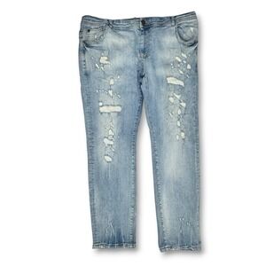8ighth Dstrkt Men Distressed Jean 40x32 Blue Rip Repair Streetwear Stretch Denim